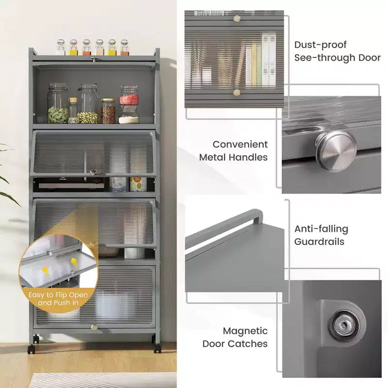 Costway 5-Tier Kitchen Bakers Rack Storage Cabinet Mobile Microwave Stand Flip-up Doors White/Black/Grey/Green