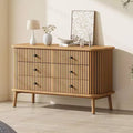 Dresser, 6 Drawer Horizontal Chest with Black Handles & Wooden Legs, Natural Wood Look