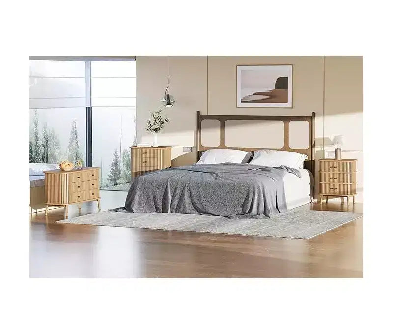 Dresser, 6 Drawer Horizontal Chest with Black Handles & Wooden Legs, Natural Wood Look