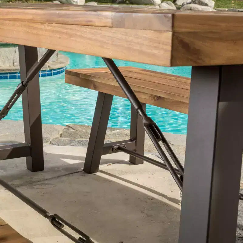 Catriona 3pc Acacia Wood Picnic Table - Teak Finish - Christopher Knight Home