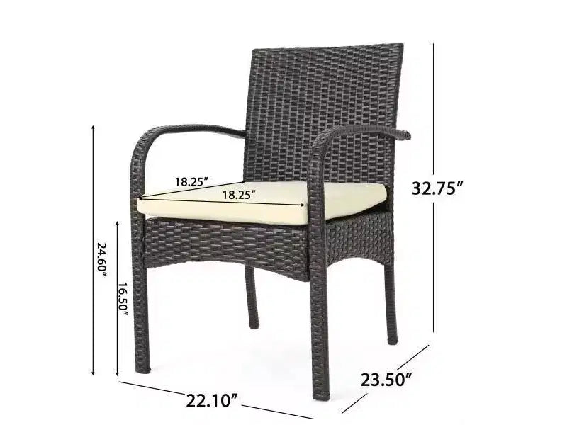 Bavaro 7pc Rectangle All-Weather Wicker and Wood Patio Dining Set - Brown/Cream - Christopher Knight Home: Galvanized Steel, Polyester Cushions