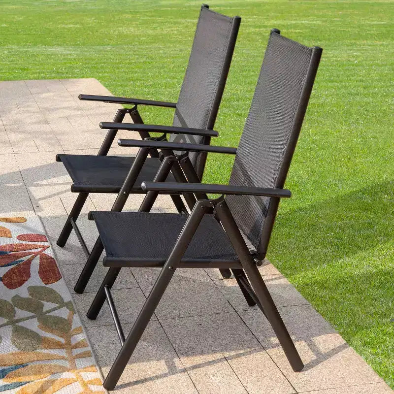 7pc Patio Set with Rectangle Table & Reclining Sling Chairs with Armrests - Captiva Designs: Outdoor Dining Furniture