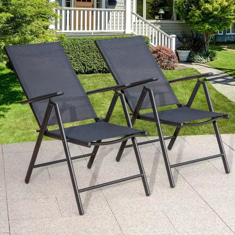 5pc Patio Set with Square Faux Wood Top Table & Reclining Sling Chairs with Armrests - Captiva Designs: Outdoor Dining, Weather-Resistant