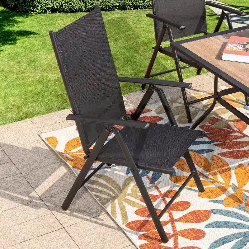 5pc Patio Set with Square Faux Wood Top Table & Reclining Sling Chairs with Armrests - Captiva Designs: Outdoor Dining, Weather-Resistant