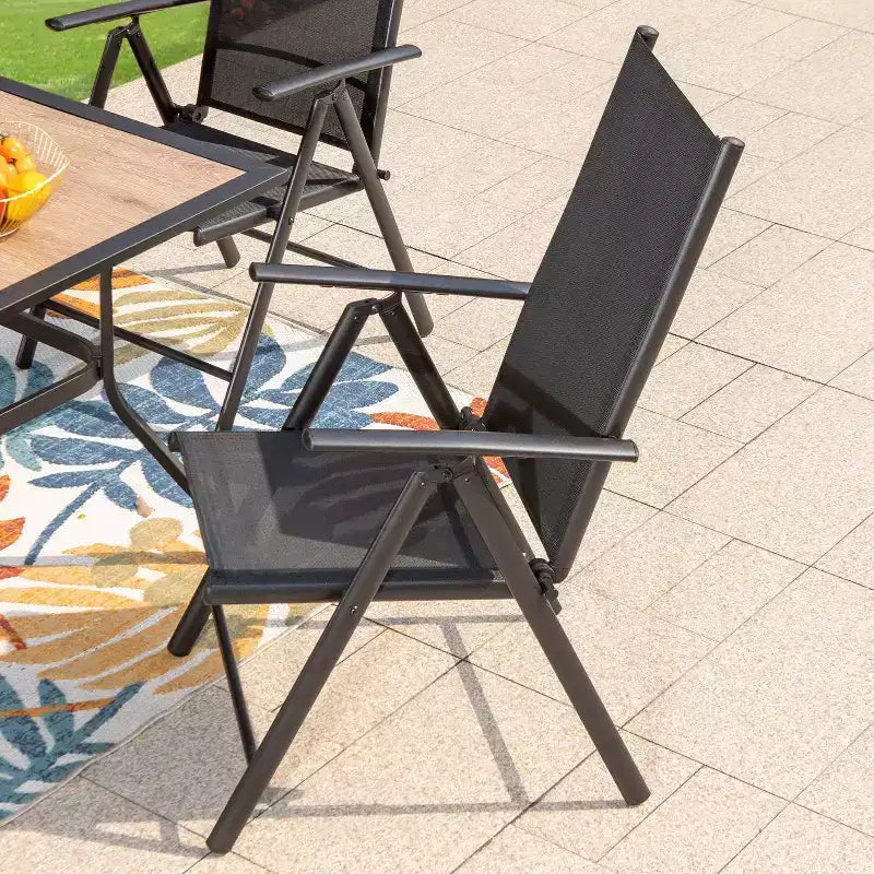 5pc Patio Set with Square Faux Wood Top Table & Reclining Sling Chairs with Armrests - Captiva Designs: Outdoor Dining, Weather-Resistant