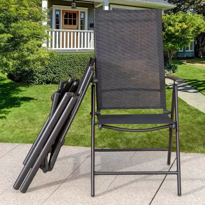 5pc Patio Set with Square Faux Wood Top Table & Reclining Sling Chairs with Armrests - Captiva Designs: Outdoor Dining, Weather-Resistant
