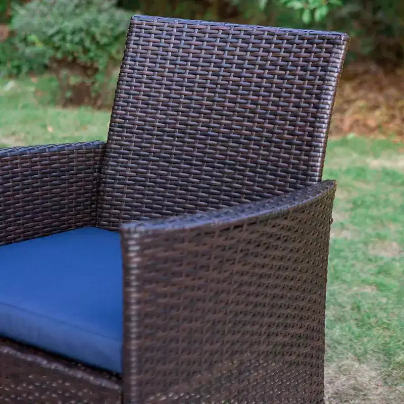 3pc Dining Set with 22" Square Table with Umbrella Hole & 2 Rattan Chairs - Black - Captiva Designs