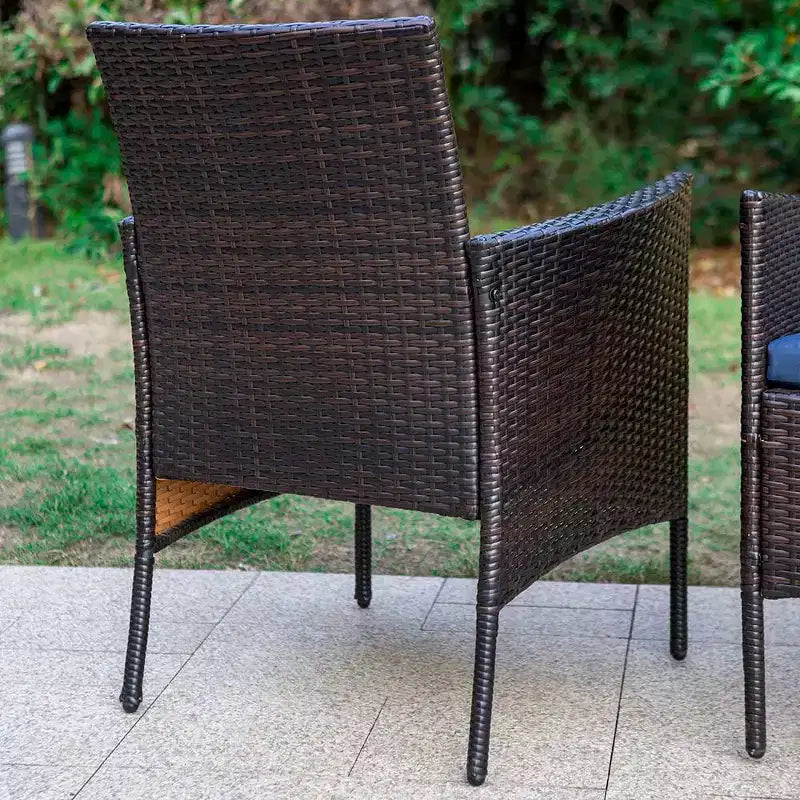 3pc Dining Set with 22" Square Table with Umbrella Hole & 2 Rattan Chairs - Black - Captiva Designs