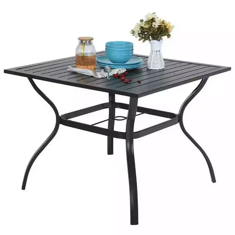 5pc Patio Set with Square Table & Reclining Sling Chairs with Armrests - Captiva Designs: Outdoor Dining Furniture