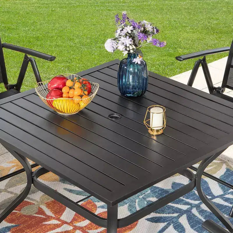 5pc Patio Set with Square Table & Reclining Sling Chairs with Armrests - Captiva Designs: Outdoor Dining Furniture