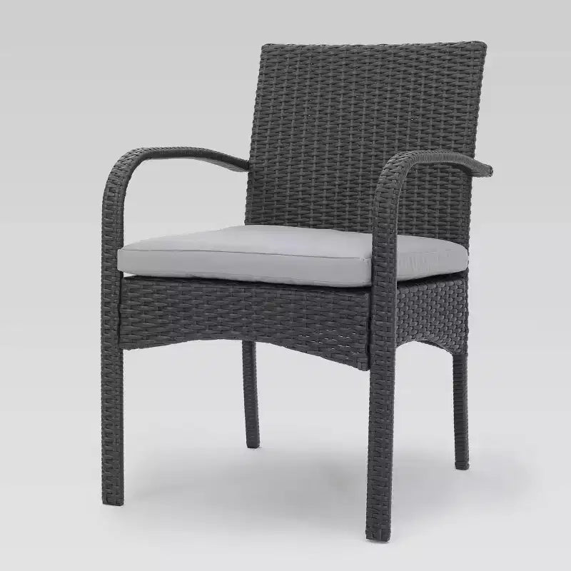 Luster 6pc Acacia Wood and Wicker Dining Set - Light Gray/Gray - Christopher Knight Home: Weather-Resistant, Galvanized Steel Hardware