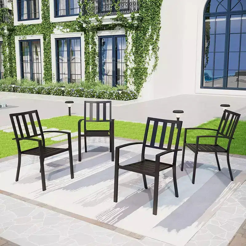 5pc Metal Indoor/Outdoor 37" Square Striped Dining Table with Arm Chairs & 1.57" Umbrella Hole - Captiva Designs