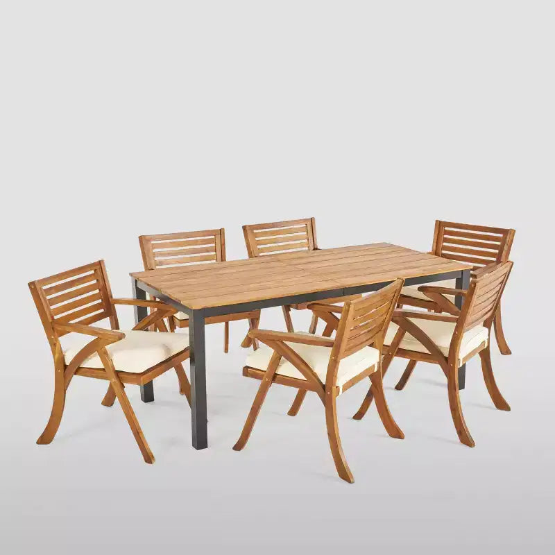 Ensemble de salle à manger d'extérieur 7 pièces en bois d'acacia Concord Teak - Christopher Knight Home : Résistant aux intempéries, 6 places