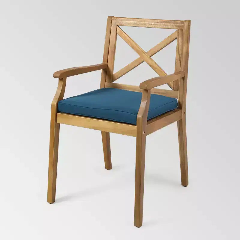 Llando 7-pc Acacia Wood Dining Set - Teak/Blue - Christopher Knight Home: Weather-Resistant with Polyester Cushions