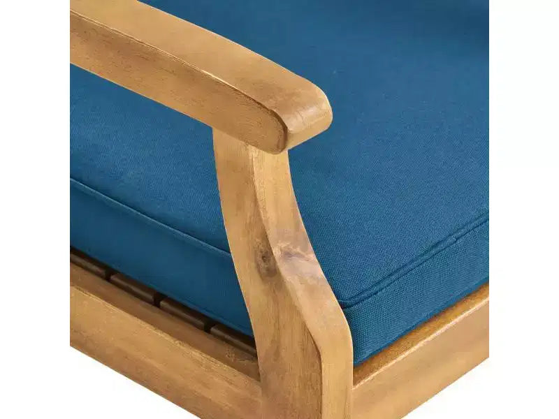 Llando 7-pc Acacia Wood Dining Set - Teak/Blue - Christopher Knight Home: Weather-Resistant with Polyester Cushions