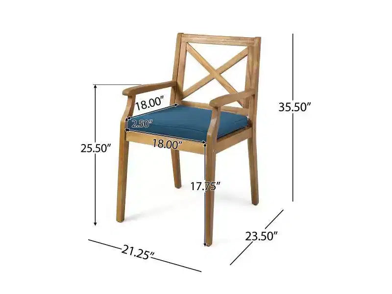 Llando 7-pc Acacia Wood Dining Set - Teak/Blue - Christopher Knight Home: Weather-Resistant with Polyester Cushions