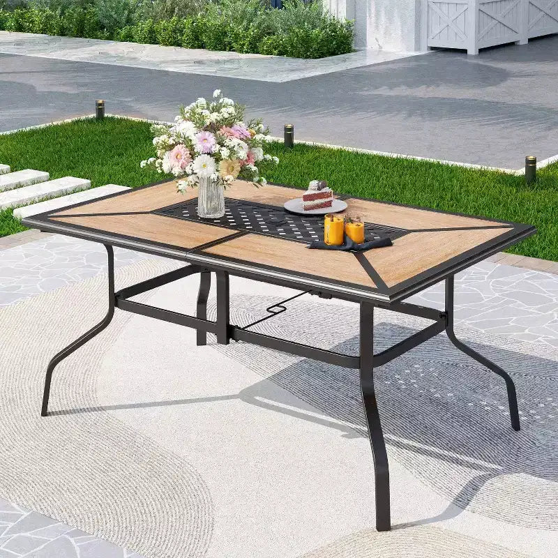 7pc Patio Dining Set with Rectangular Table with Umbrella Hole & Swivel Chairs - Captiva Designs