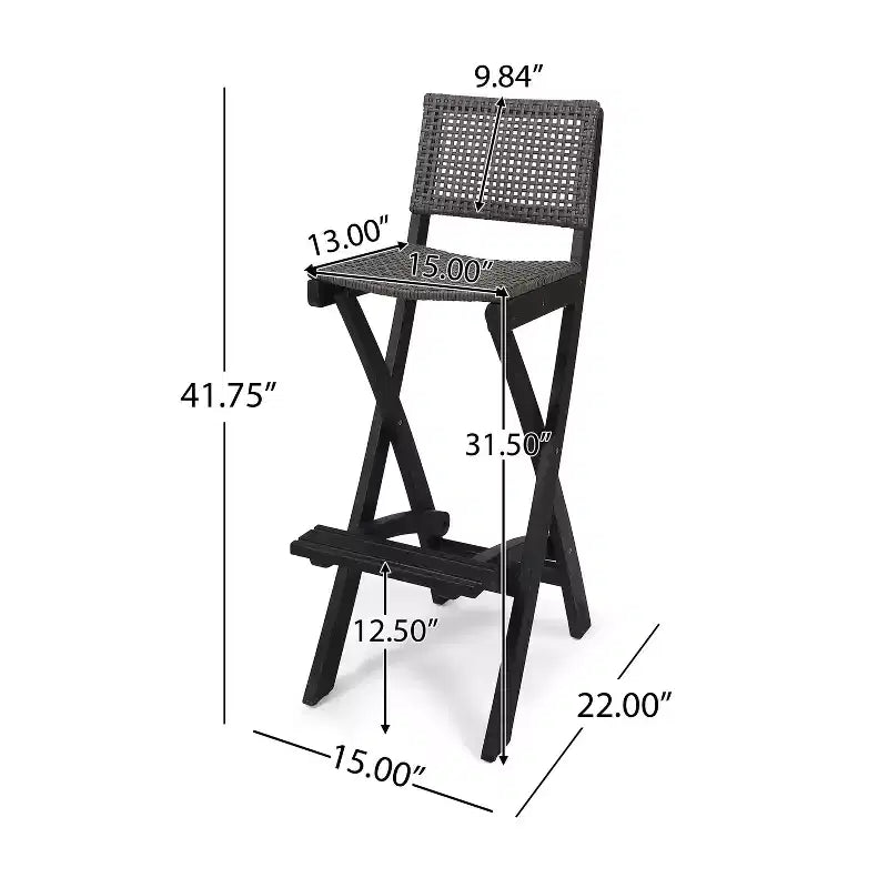 Polaris 3pc Wood and Wicker 26" Square Bar Set Dark Gray - Christopher Knight Home: Weather-Resistant Patio Dining Set with 2 Stools