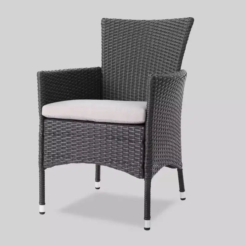 Nadia 9pc Wood and Wicker Expandable Dining Set Gray: Acacia Frame, PE Rattan, Cushions - Christopher Knight Home