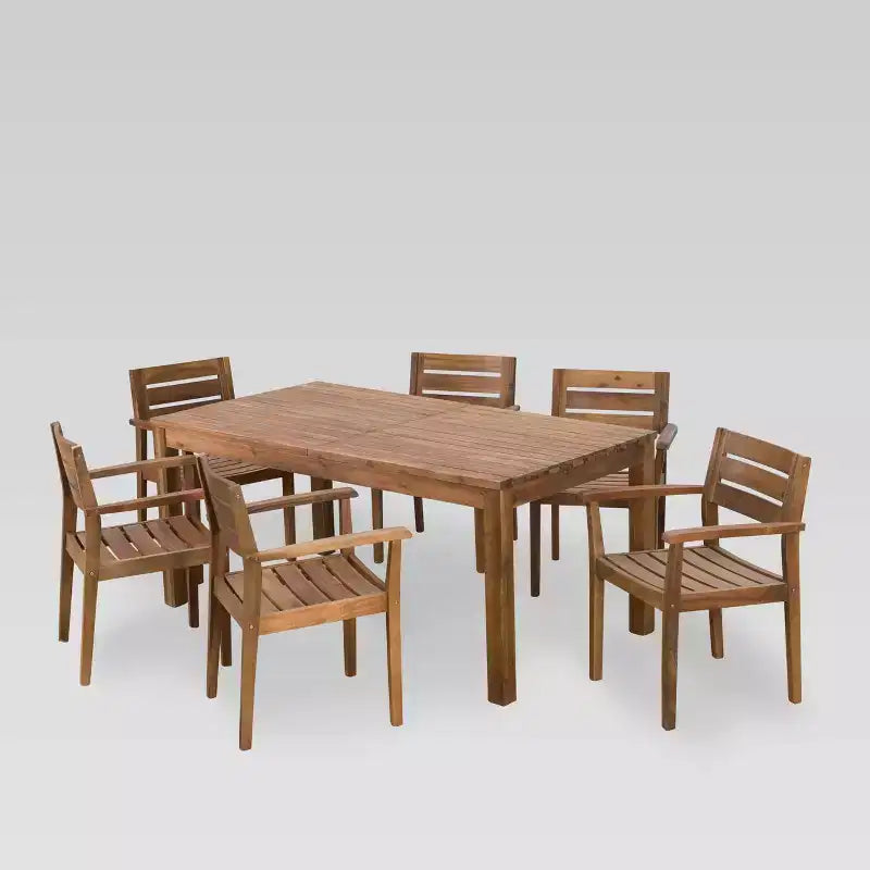 Ensemble de salle à manger 7 pièces en bois d'acacia Wilson : table extensible et résistante aux intempéries - Christopher Knight Home
