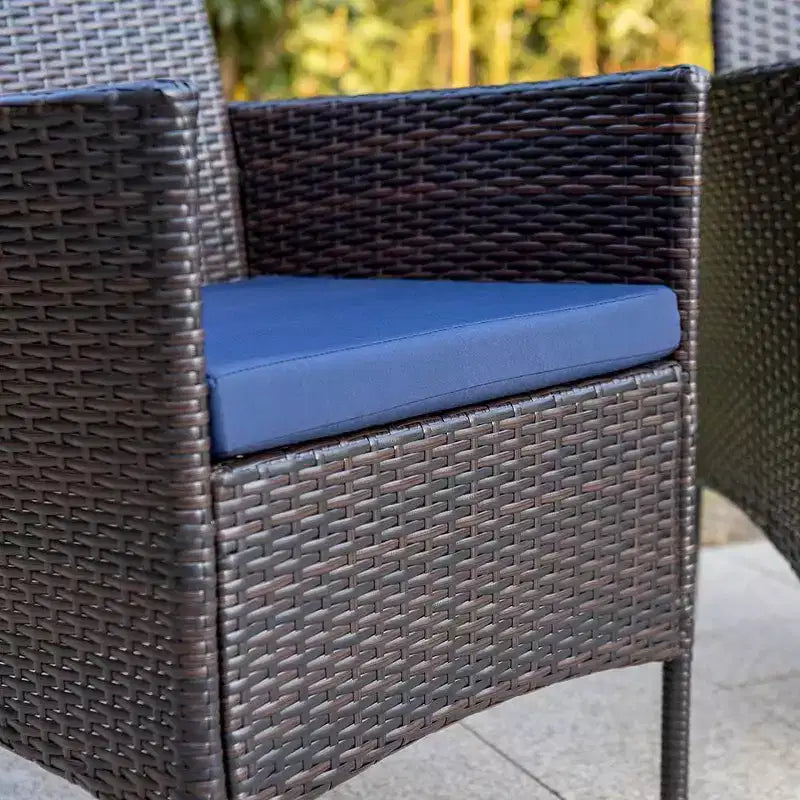 7pc Patio Dining Set with Rectangular Steel Table & Rattan Closed Side Chairs Blue/Brown - Captiva Designs