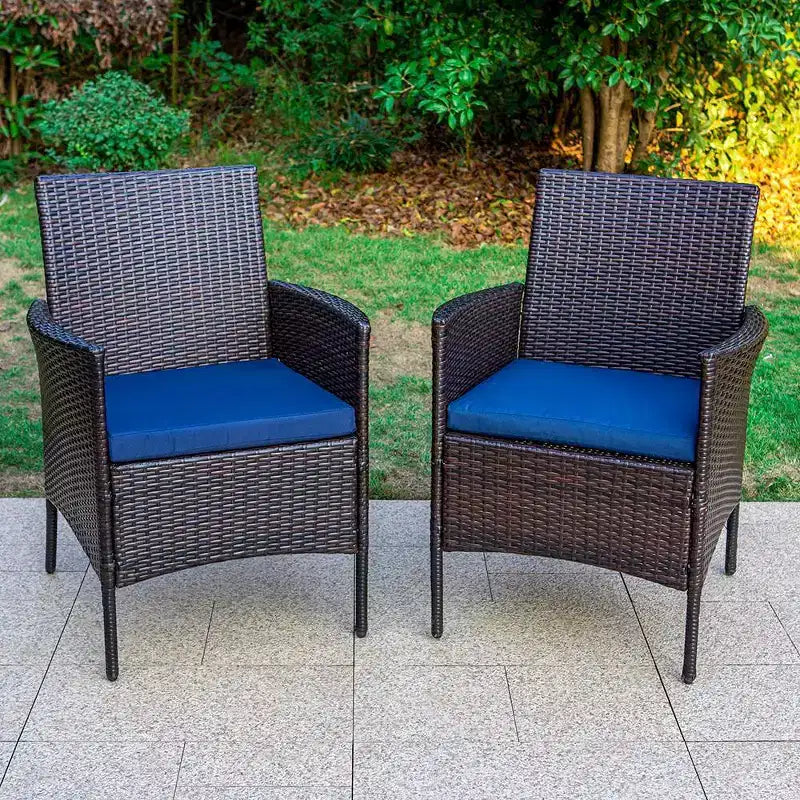 7pc Patio Dining Set with Rectangular Steel Table & Rattan Closed Side Chairs Blue/Brown - Captiva Designs