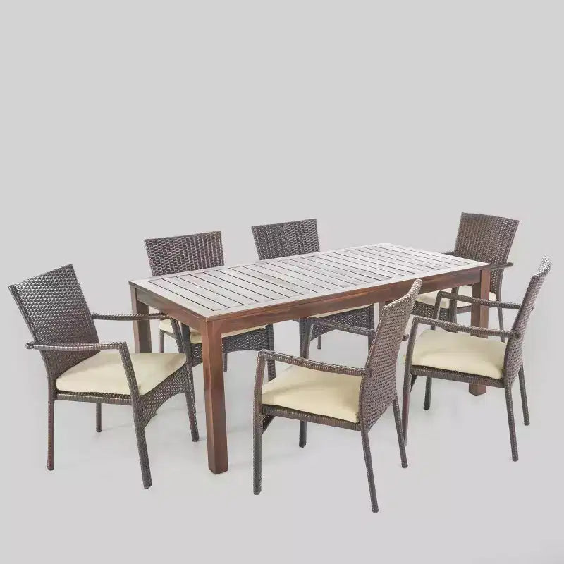 Ensemble de salle à manger d'extérieur 7 pièces en bois d'acacia et osier Geelong - Marron - Christopher Knight Home : Comprend des coussins et de la quincaillerie en acier galvanisé