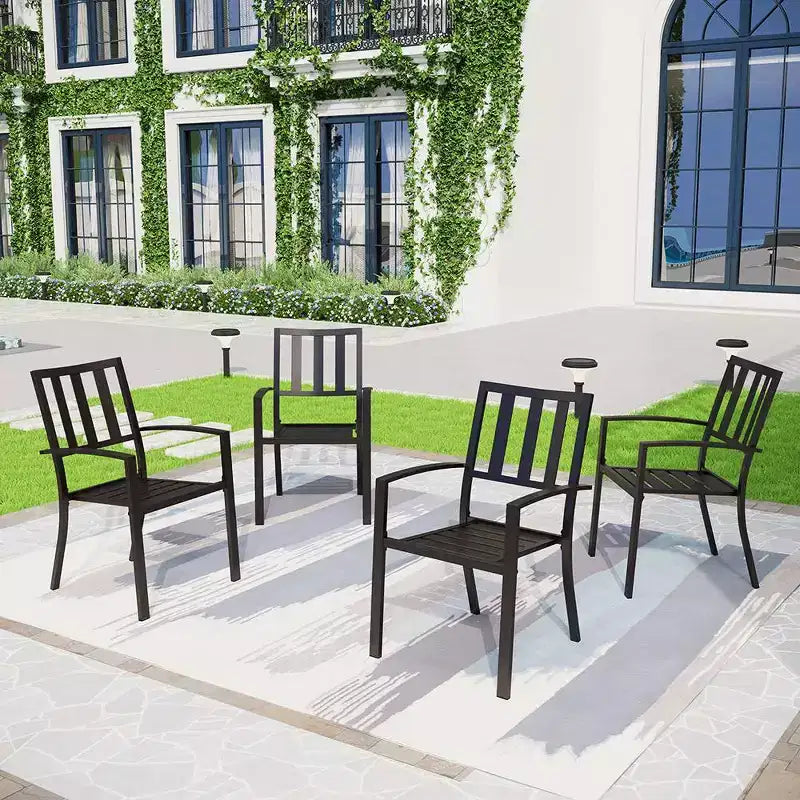 7pc Outdoor Rectangular Table & 6 Chairs with Striped Design - Black - Captiva Designs: Patio Dining Set, Weather-Resistant