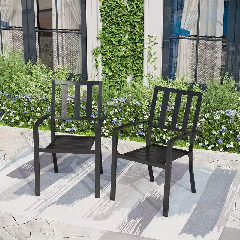 7pc Outdoor Rectangular Table & 6 Chairs with Striped Design - Black - Captiva Designs: Patio Dining Set, Weather-Resistant