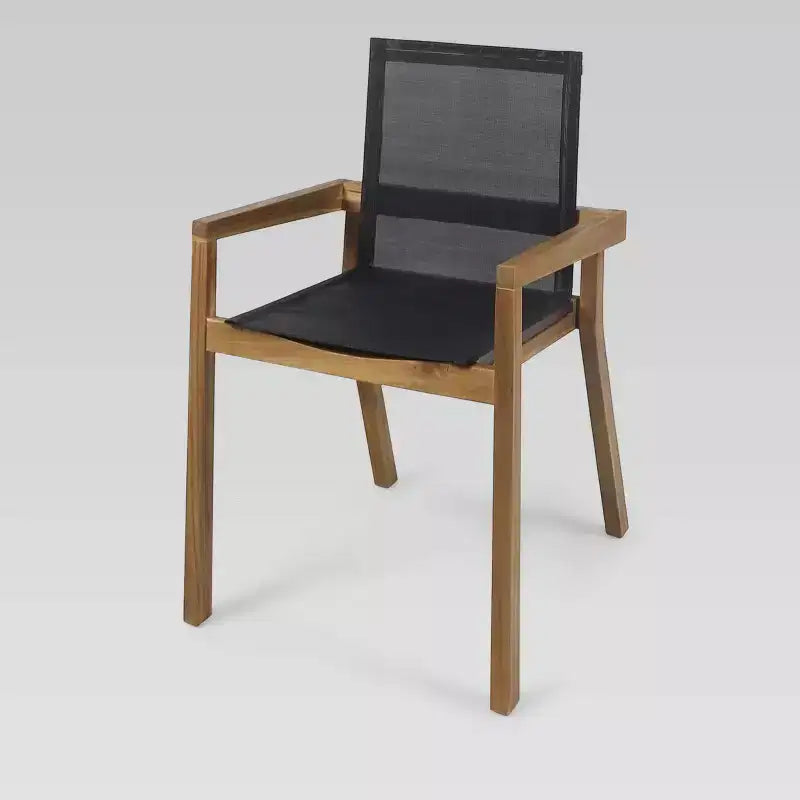Chaucer 5pc Acacia and Mesh Dining Set - Teak/Black - Christopher Knight Home: Weather-Resistant, Square Table