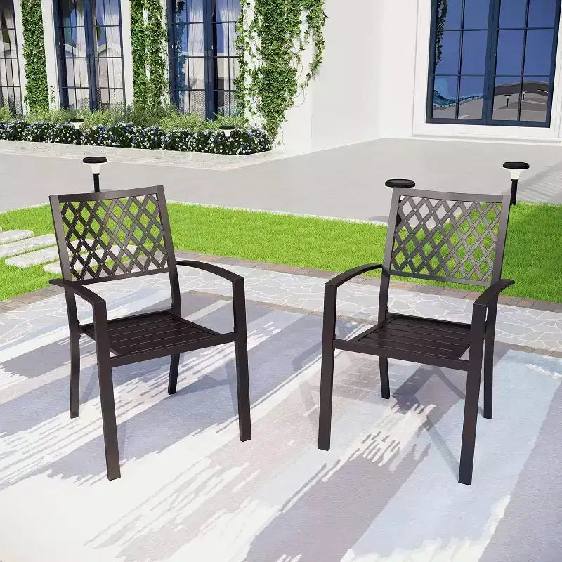 7pc Outdoor Rectangular Table & 6 Chairs with Grid Design - Black - Captiva Designs: Iron Construction, UV-Resistant