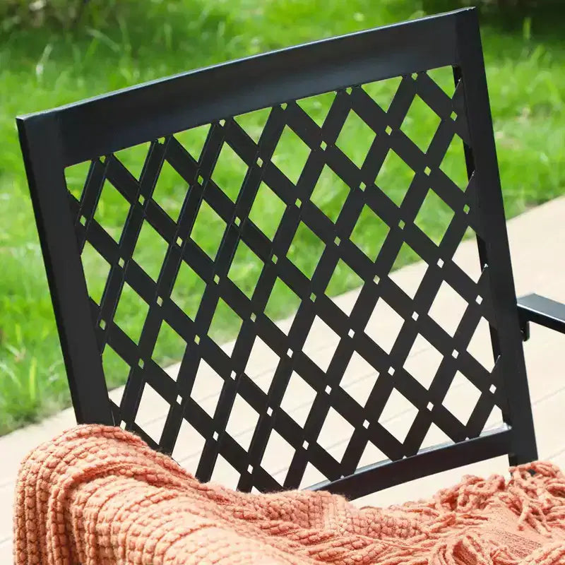 7pc Outdoor Rectangular Table & 6 Chairs with Grid Design - Black - Captiva Designs: Iron Construction, UV-Resistant