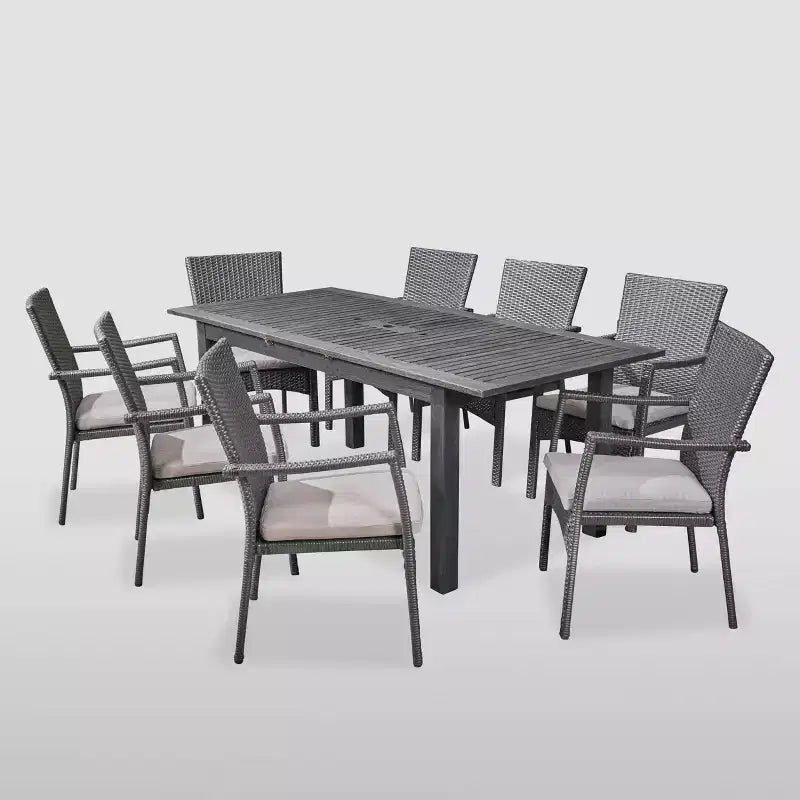 Davenport 9pc Wood and Wicker Expandable Dining Set Dark Gray/Gray - Christopher Knight Home