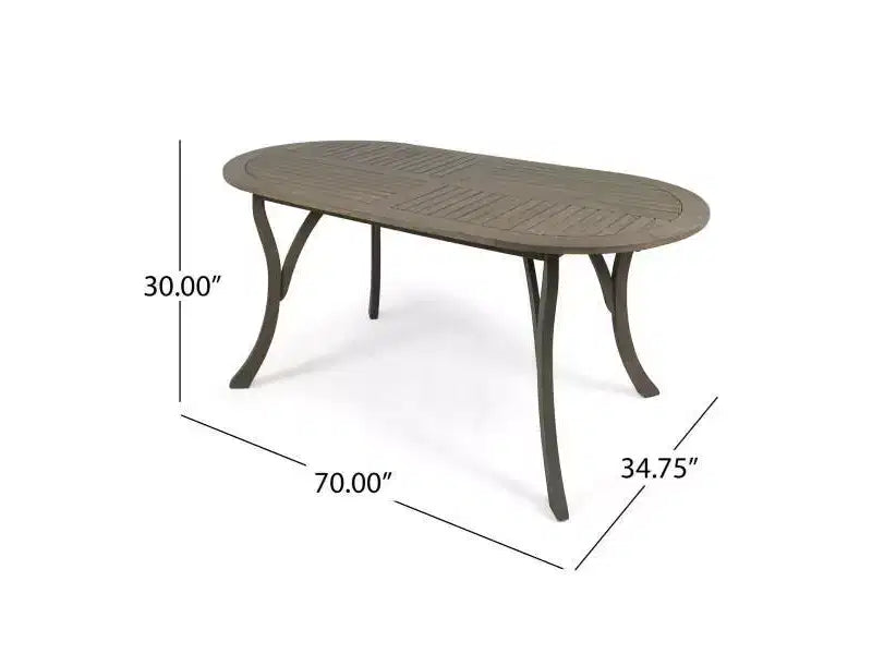 Wyatt 7pc Acacia Wood & Polyethylene Wicker Patio Dining Set - Gray/Beige - Christopher Knight Home: Outdoor Furniture Set with Cushions
