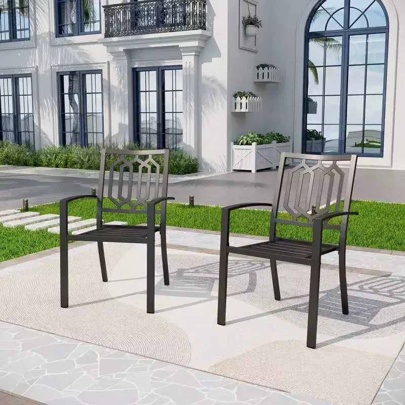 5pc Metal Indoor/Outdoor Square Dining Table with Arm Chairs & Umbrella Hole - Captiva Designs: Weather-Resistant Set