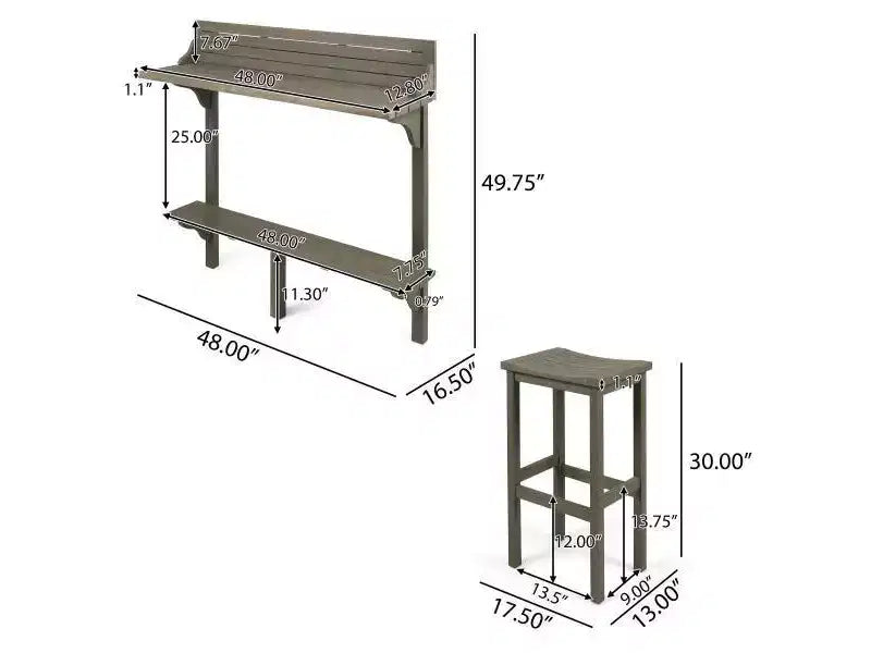 Caribbean 3pc Acacia Wood Patio Bar Set - Gray - Christopher Knight Home: Weather-Resistant, 2 Barstools, Non-Extension