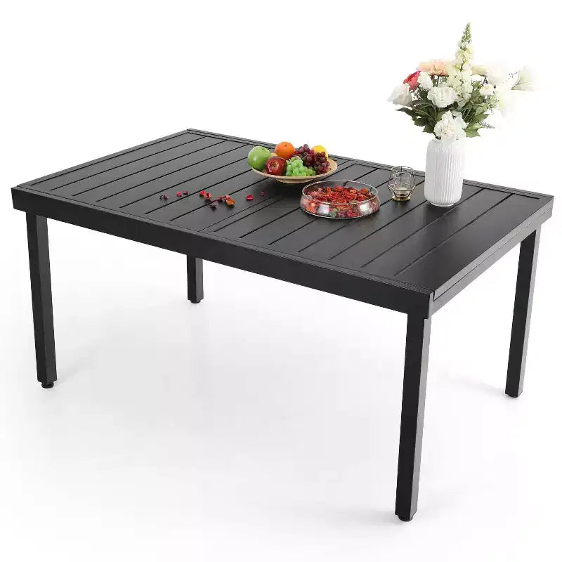Ensemble de salle à manger 7 pièces avec table rectangulaire extensible et 6 chaises en rotin synthétique - Captiva Designs : Mobilier d'extérieur résistant aux intempéries