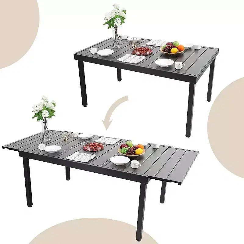 Ensemble de salle à manger 7 pièces avec table rectangulaire extensible et 6 chaises en rotin synthétique - Captiva Designs : Mobilier d'extérieur résistant aux intempéries