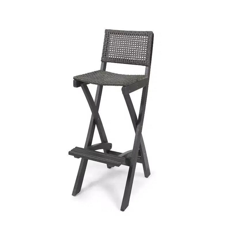 Ensemble de bar rectangulaire 3 pièces Polaris en bois et osier de 114 cm gris foncé - Christopher Knight Home : cadre en acacia, résistant aux intempéries