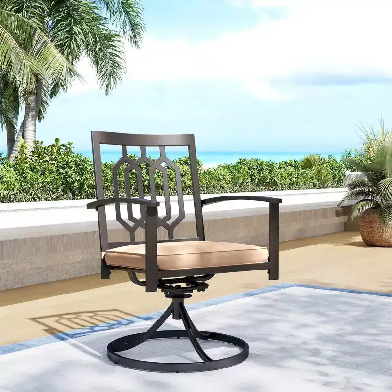 7pc Patio Dining Set with Rectangle Table with 1.57" Umbrella Hole & 360 Swivel Sling Arm Chairs with Patterned Back - Captiva Designs