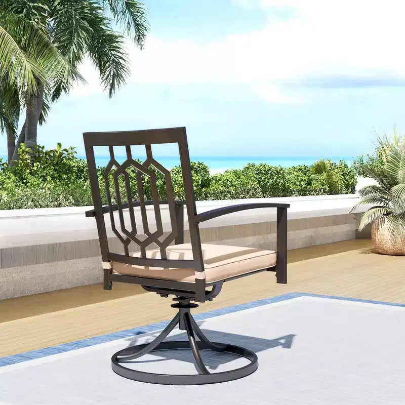 7pc Patio Dining Set with Rectangle Table with 1.57" Umbrella Hole & 360 Swivel Sling Arm Chairs with Patterned Back - Captiva Designs