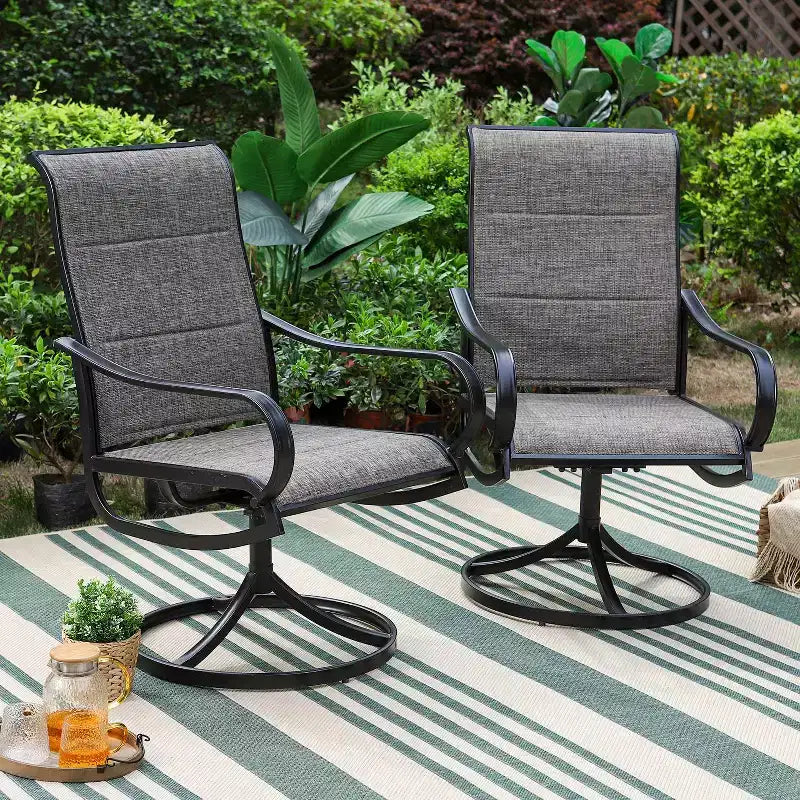 3pc Patio Dining Set with Small Round Table & 360 Swivel Padded Sling Arm Chairs - Captiva Designs: Weather-Resistant, Steel Frame