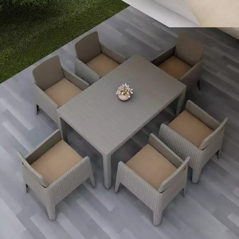 Lucca 7pc Dining Set with Cushions: Weather-Resistant Polypropylene, UV Protection - DUKAP