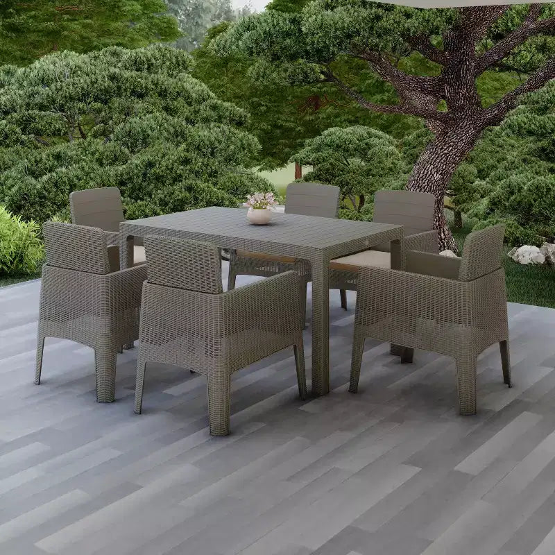 Lucca 7pc Dining Set with Cushions: Weather-Resistant Polypropylene, UV Protection - DUKAP