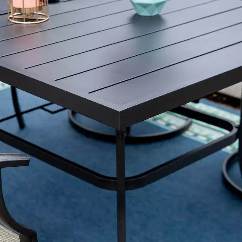 Ensemble de salle à manger d'extérieur 7 pièces avec table rectangulaire avec trou pour parasol de 4 cm et fauteuils rembourrés pivotants en acier à 360° - Captiva Designs