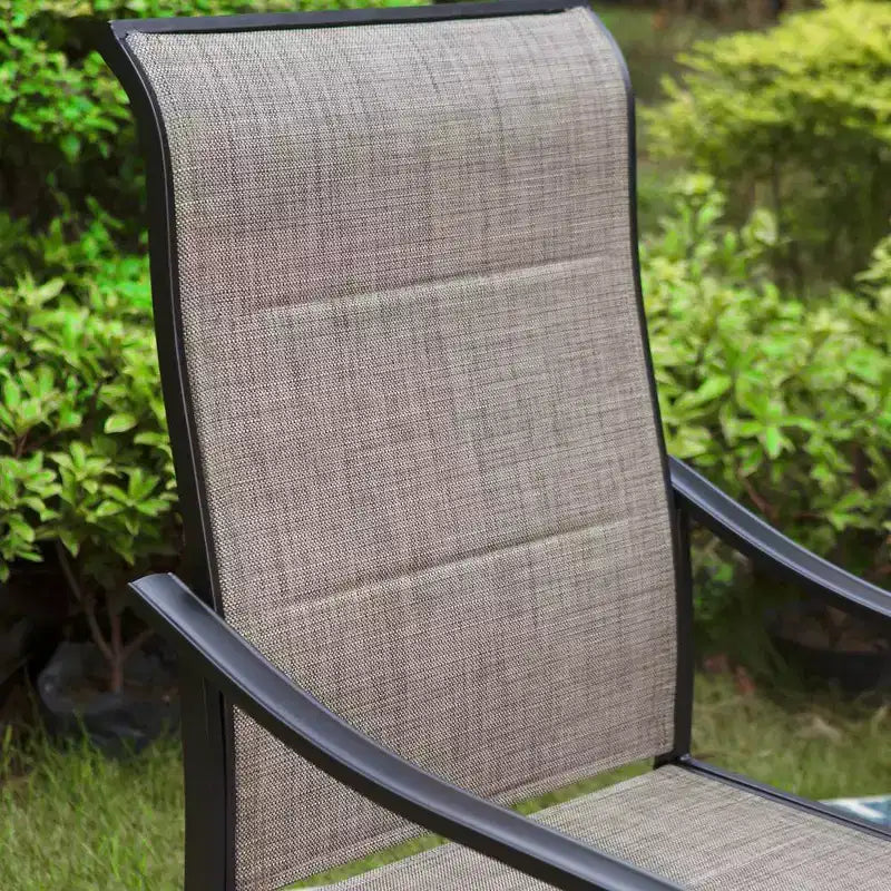 Ensemble de salle à manger d'extérieur 7 pièces avec table rectangulaire avec trou pour parasol de 4 cm et fauteuils rembourrés pivotants en acier à 360° - Captiva Designs