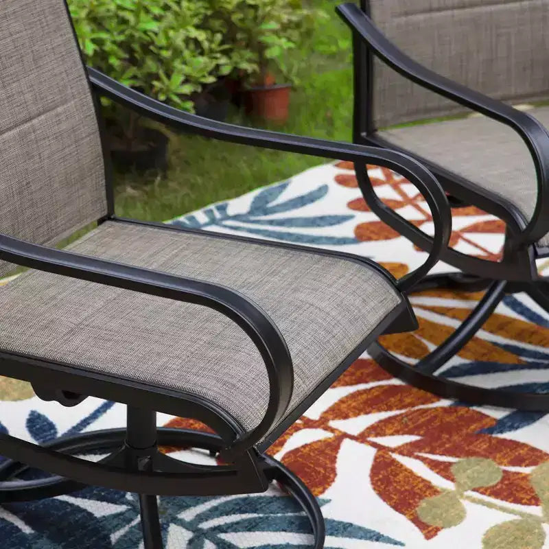 Ensemble de salle à manger d'extérieur 7 pièces avec table rectangulaire avec trou pour parasol de 4 cm et fauteuils rembourrés pivotants en acier à 360° - Captiva Designs