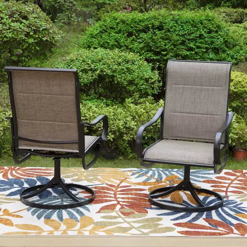 Ensemble de salle à manger d'extérieur 7 pièces avec table rectangulaire avec trou pour parasol de 4 cm et fauteuils rembourrés pivotants en acier à 360° - Captiva Designs