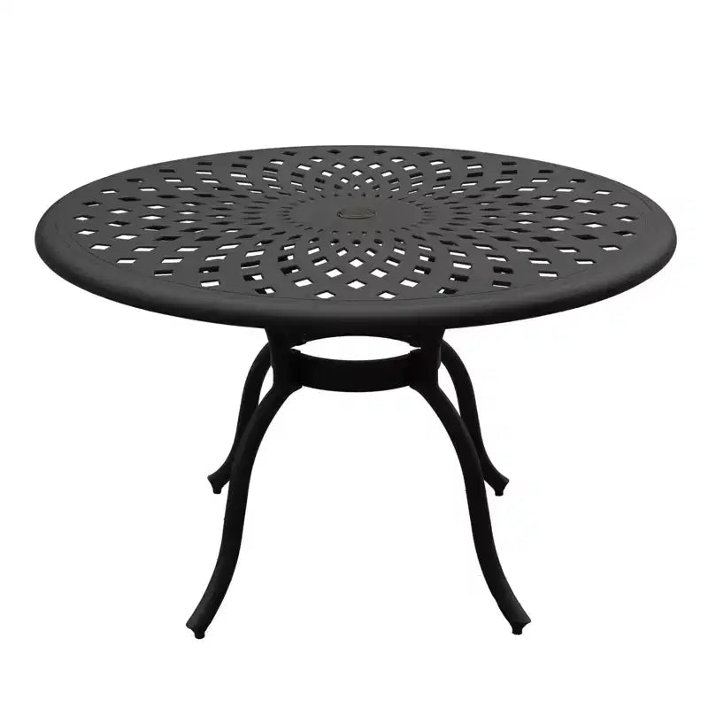 Ensemble de salle à manger 5 pièces pour patio avec table ronde de 48 pouces en aluminium maillé extérieur moderne et orné et chaises de luxe - Noir - Oakland Living : Résistant aux intempéries
