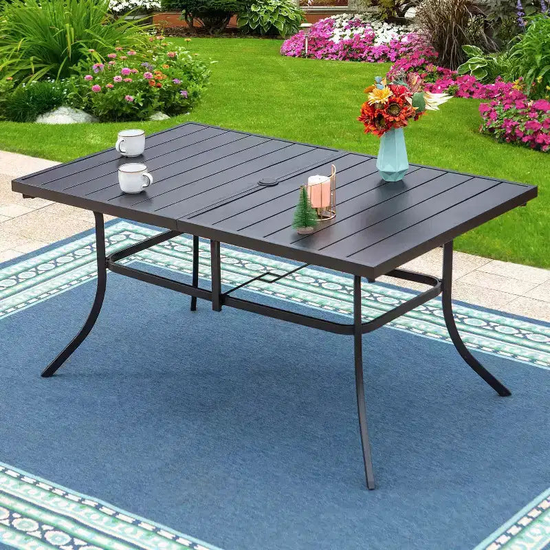 7pc Patio Dining Set with Rectangle Table with 1.57" Umbrella Hole & Padded Swivel Arm Chairs - Captiva Design